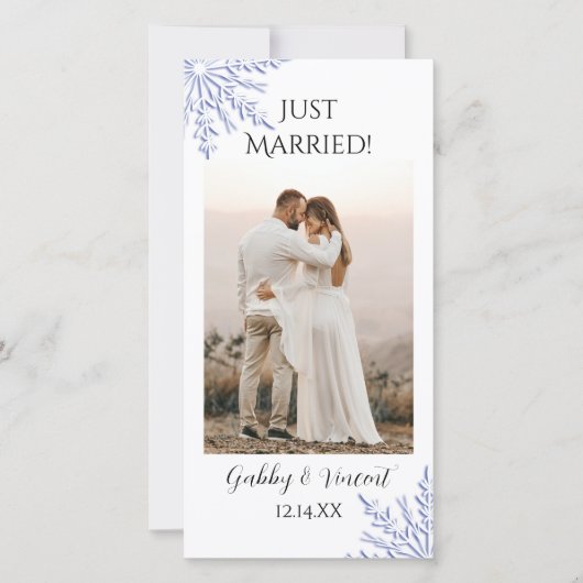 ブルースノーフレークウィンターウェディングたった今結婚しました 案内状 (正面)