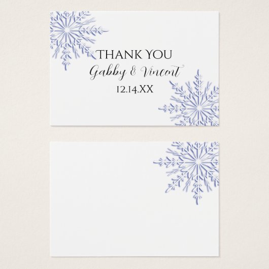 ブルースノーフレークウィンターウェディングメッセージカード (正面&裏面)
