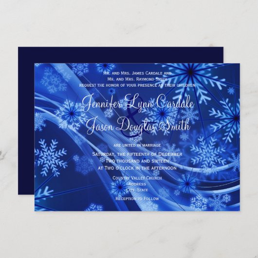 ブルースノーフレークウィンタークリスマス結婚式招待状 招待状 (正面/裏面)