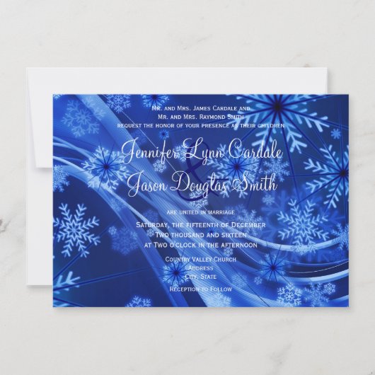 ブルースノーフレークウィンタークリスマス結婚式招待状 招待状 (正面)