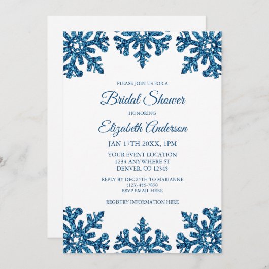 ブルースノーフレークウィンターブライダルシャワー 招待状 (正面/裏面)