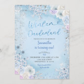 ブルースノーフレークウィンターワンダーランド誕生日 招待状 (正面/裏面)