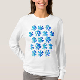 ブルースノーフレークウォーターカラーウィンターアート Tシャツ