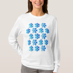 ブルースノーフレークウォーターカラーウィンターアート Tシャツ