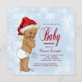 ブルースノーフレークエスニックボーイズクリスマスベビーシャワー 招待状 (正面/裏面)