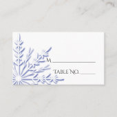 ブルースノーフレークオンホワイトウィンターウェディング座席表 プレイスカード (正面)
