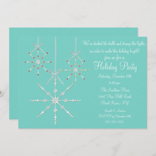 ブルースノーフレークオーナメントクリスマスパーティの招待状 招待状 (正面/裏面)