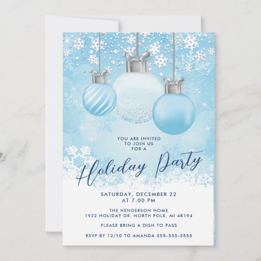 ブルースノーフレークオーナメントクリスマスパーティー 招待状 (正面)
