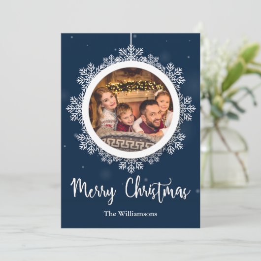 ブルースノーフレークオーナメントクリスマスフォト シーズンカード (スタンド正面)