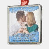 ブルースノーフレークカスタムフォトクリスマスインニューホーム メタルオーナメント (左)