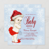 ブルースノーフレークガールズクリスマスベビーシャワー 招待状 (正面/裏面)