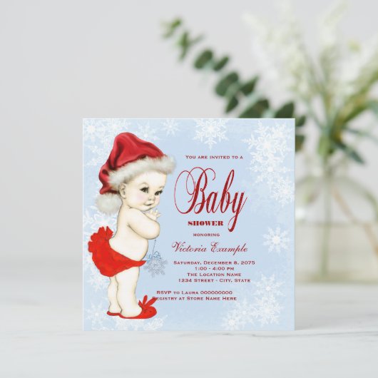 ブルースノーフレークガールズクリスマスベビーシャワー 招待状 (スタンド正面)
