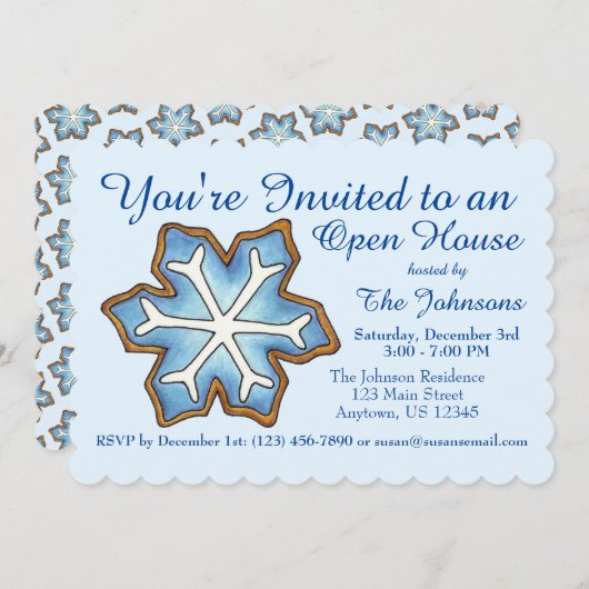 ブルースノーフレーククリスマスハヌッカホリデーパーティー 招待状 (正面/裏面)