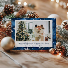 ブルースノーフレーククリスマスファミリーフォトポストカード シーズンポストカード