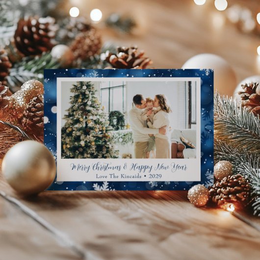 ブルースノーフレーククリスマスファミリーフォトポストカード シーズンポストカード