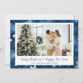ブルースノーフレーククリスマスフォトカパーソナライズされたード シーズンカード (正面)