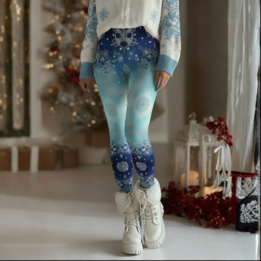 ブルースノーフレーククリスマスレギンス レギンス