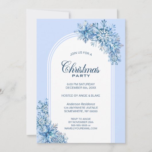 ブルースノーフレークスアーチクリスマスパーティー 招待状 (正面)