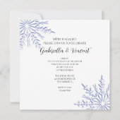 ブルースノーフレークスオンホワイトウィンター婚約パーティ 招待状 (正面)