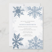 ブルースノーフレークスクリスマスウィンターブライダルシャワー 招待状 (正面)