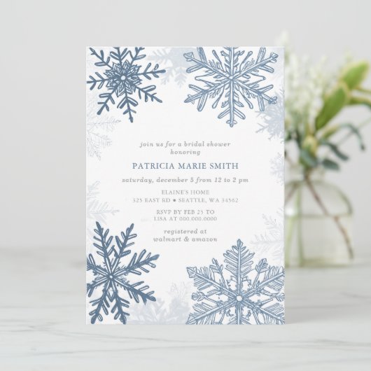 ブルースノーフレークスクリスマスウィンターブライダルシャワー 招待状 (スタンド正面)