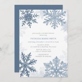 ブルースノーフレークスクリスマスウィンターブライダルシャワー 招待状 (正面/裏面)