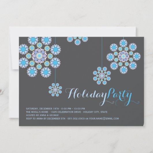 ブルースノーフレークスクリスマスオーナメントホリデーパーティー 招待状 (正面)