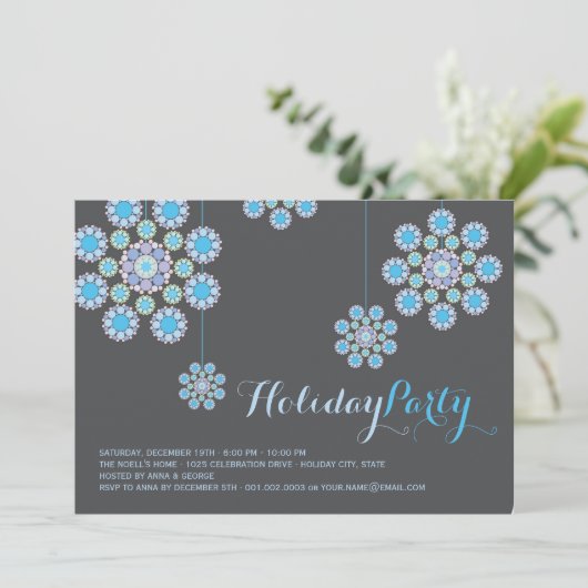 ブルースノーフレークスクリスマスオーナメントホリデーパーティー 招待状 (スタンド正面)