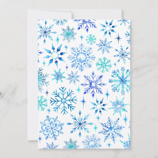 ブルースノーフレークスクリスマスディナーパーティー水彩 招待状 (裏面)