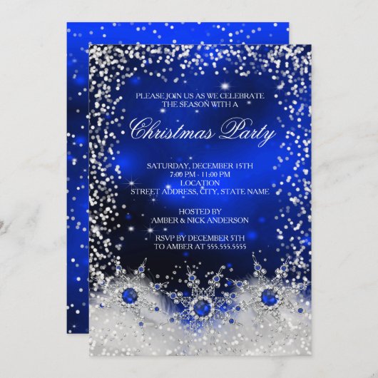 ブルースノーフレークスクリスマスホリデーパーティー 招待状 (正面/裏面)