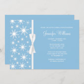 ブルースノーフレークスホワイトボウウィンターブライダルシャワー 招待状 (正面/裏面)