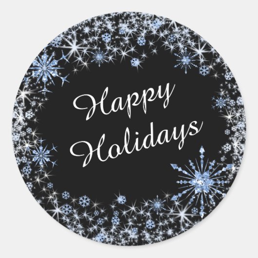 ブルースノーフレークハッピーホリデーズ ラウンドシール (正面)