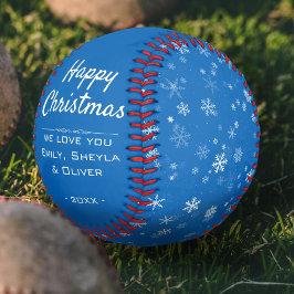 ブルースノーフレークパターンのハッピー・クリスマス・スクリプト 野球ボール