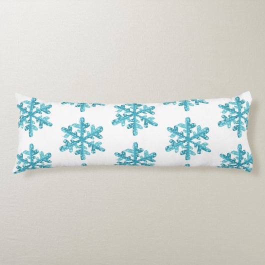 ブルースノーフレークパターン冬のクリスマスモダン ボディピロー (正面)