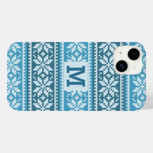 ブルースノーフレークフェイクニットセーター柄モノグラム Case-Mate iPhoneケース (裏面 (横))