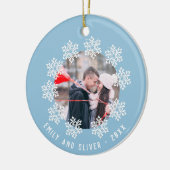 ブルースノーフレークフレームカップル記念の写真 セラミックオーナメント (左)