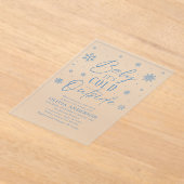 ブルースノーフレークベビーベビーシャワー外は寒い アクリル招待状 (レイダウン)