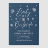 ブルースノーフレークベビーベビーシャワー外は寒い ベラム紙招待状 (正面)