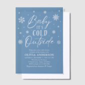 ブルースノーフレークベビーベビーシャワー外は寒い ベラム紙招待状 (オフセット)