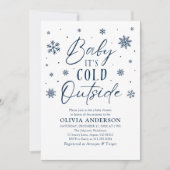 ブルースノーフレークベビーベビーシャワー外は寒い 招待状 (正面)