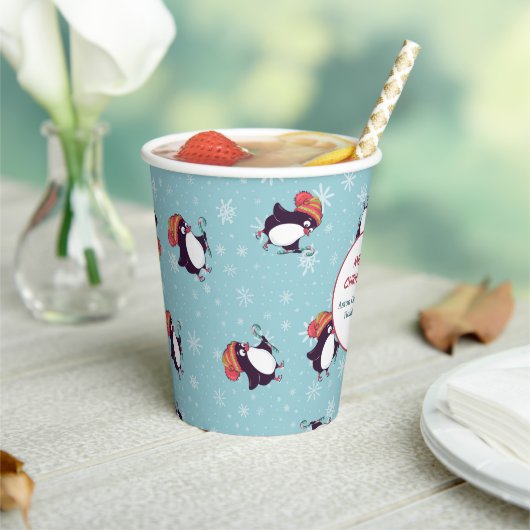 ブルースノーフレークペンギン模様クリスマス 紙コップ (インサイチュ)