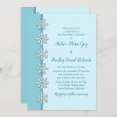 ブルースノーフレークボタンウィンターウェディング招待状 招待状 (正面/裏面)