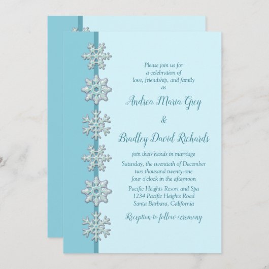 ブルースノーフレークボタンウィンターウェディング招待状 招待状 (正面/裏面)