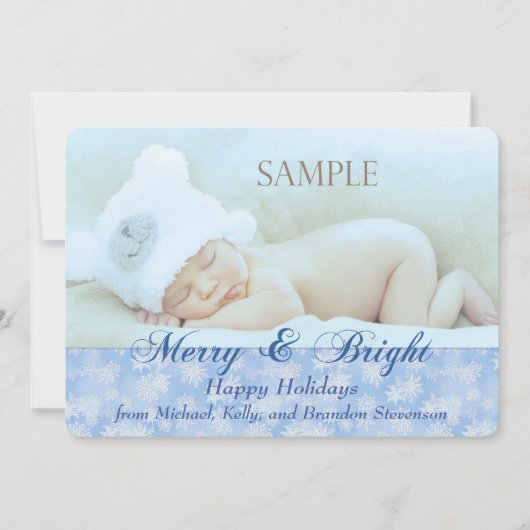 ブルースノーフレークメリーと明るいテンプレートクリスマス シーズンカード (正面)