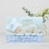 ブルースノーフレークメリーと明るいテンプレートクリスマス シーズンカード (スタンド正面)