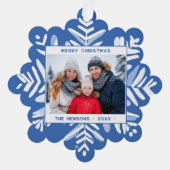 ブルースノーフレークメリークリスマスファミリーフォト オーナメントカード (正面)