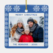 ブルースノーフレークメリークリスマスファミリーフォト セラミックオーナメント (裏面)