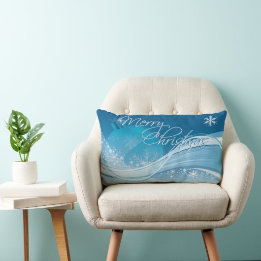 ブルースノーフレークメリークリスマス装飾用クッション ランバークッション (椅子)