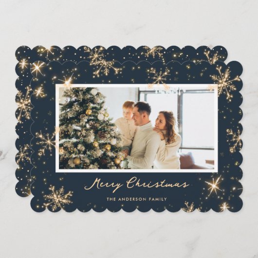 ブルースノーフレークモダンフォトメリークリスマスカード シーズンカード (正面/裏面)
