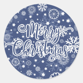 ブルースノーフレークモダンメリークリスマスステッカー ラウンドシール